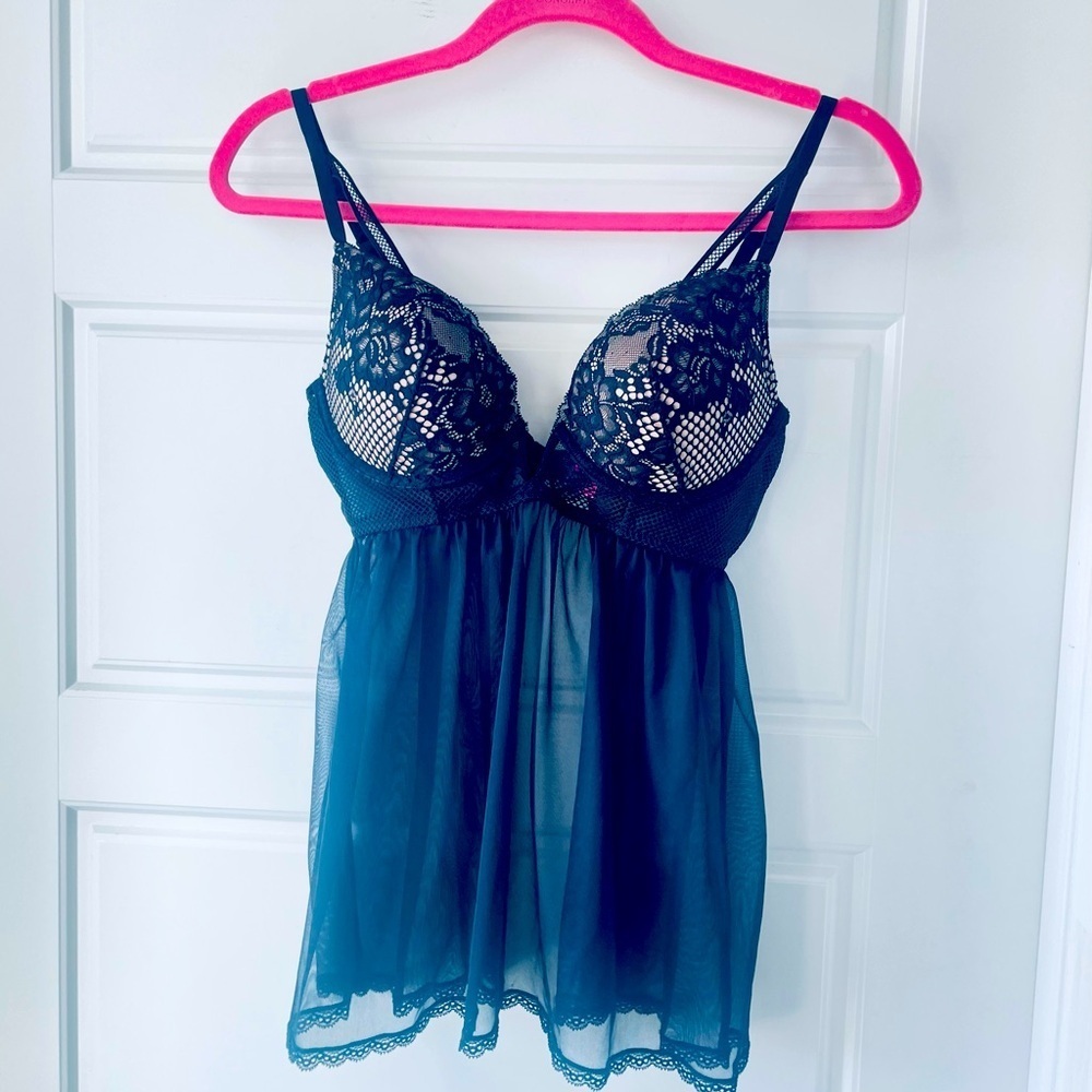 La SENZA Black Cream Lace Babydoll Lingerie in Size Medium